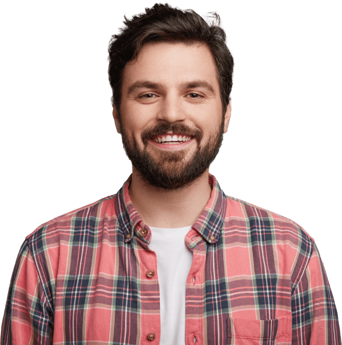 About banner - casual smiling man