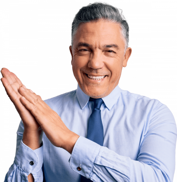 Business man smiling and clapping his hands